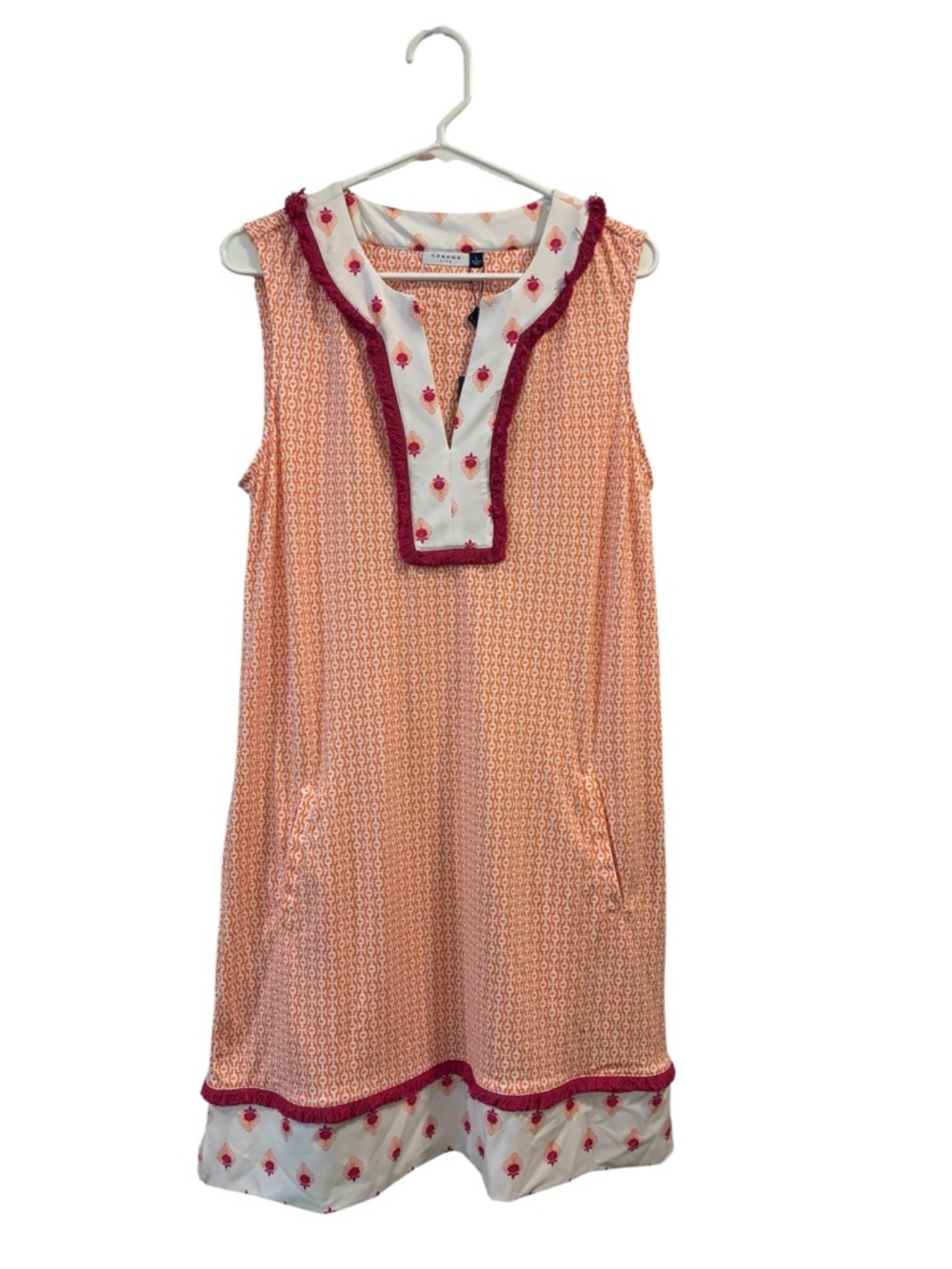 Cabana Life Orange and Pink Embroidered V-Neck Coverup